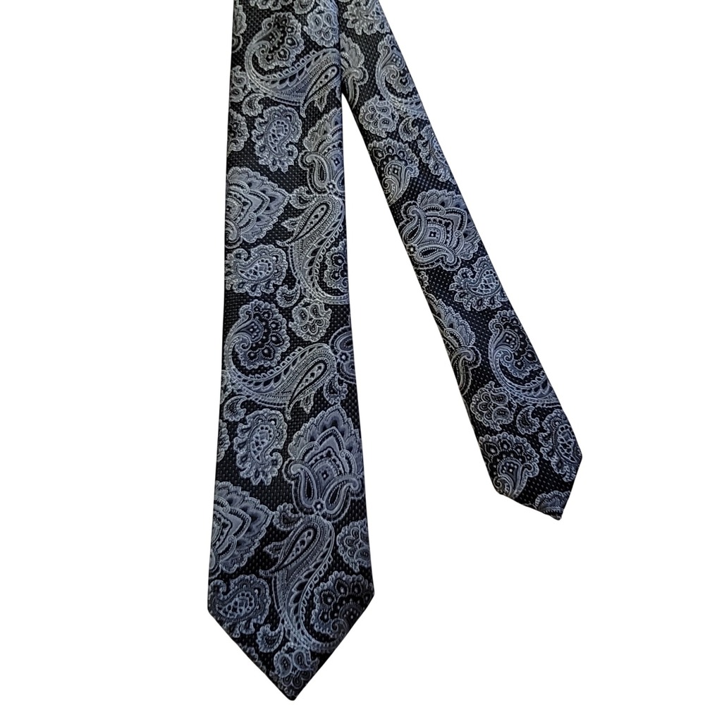 Stafford Necktie Mens One Size Black Silver Paisley Classic Formal Everyday 365